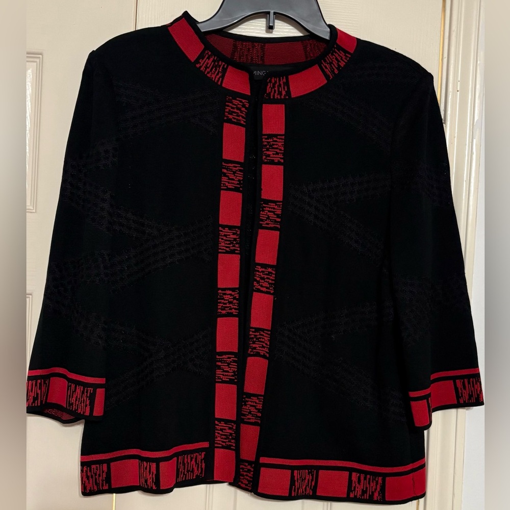 Ming Wang Black and Red Knit Cardigan